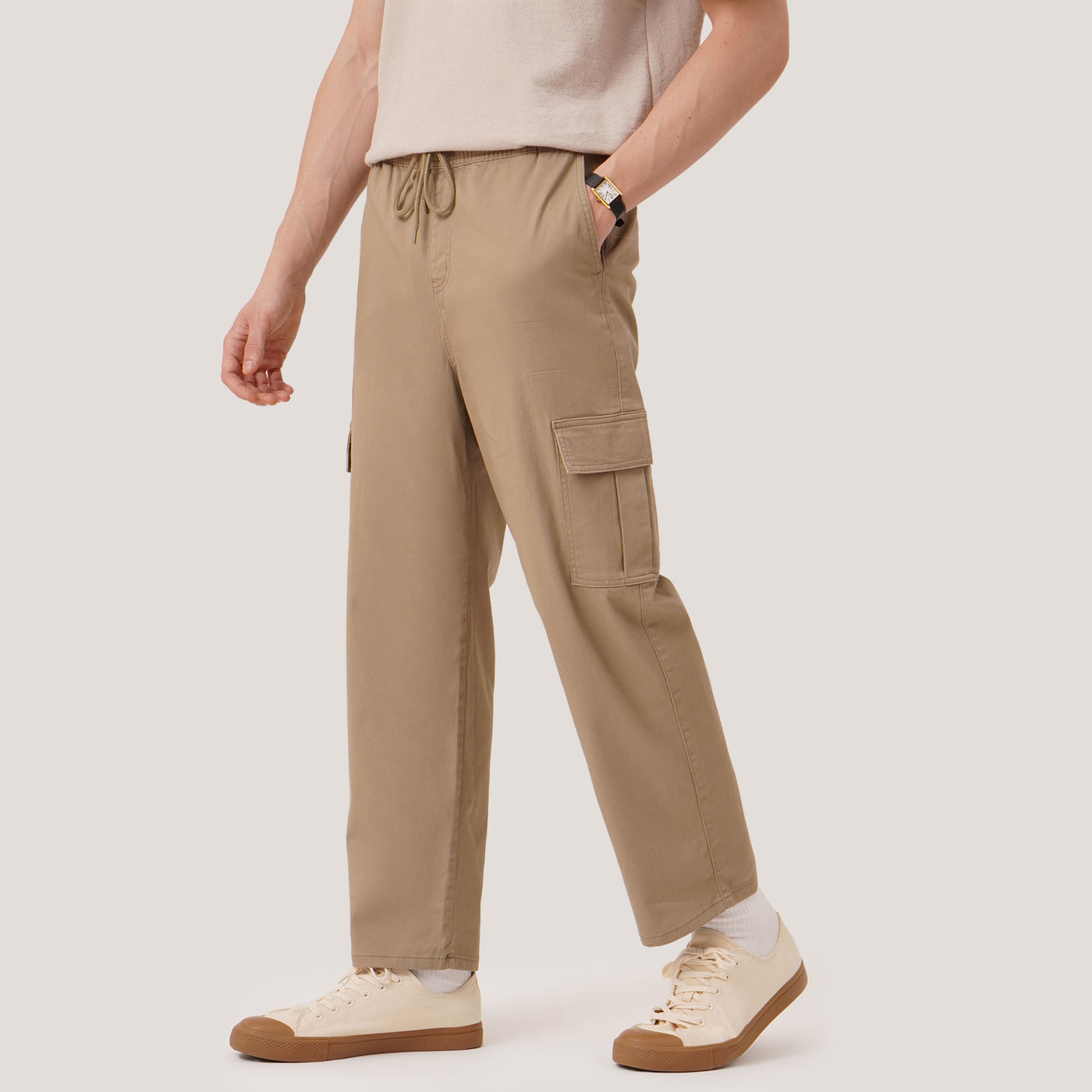 Relaxed Fit Gartered Twill Cargo Pants