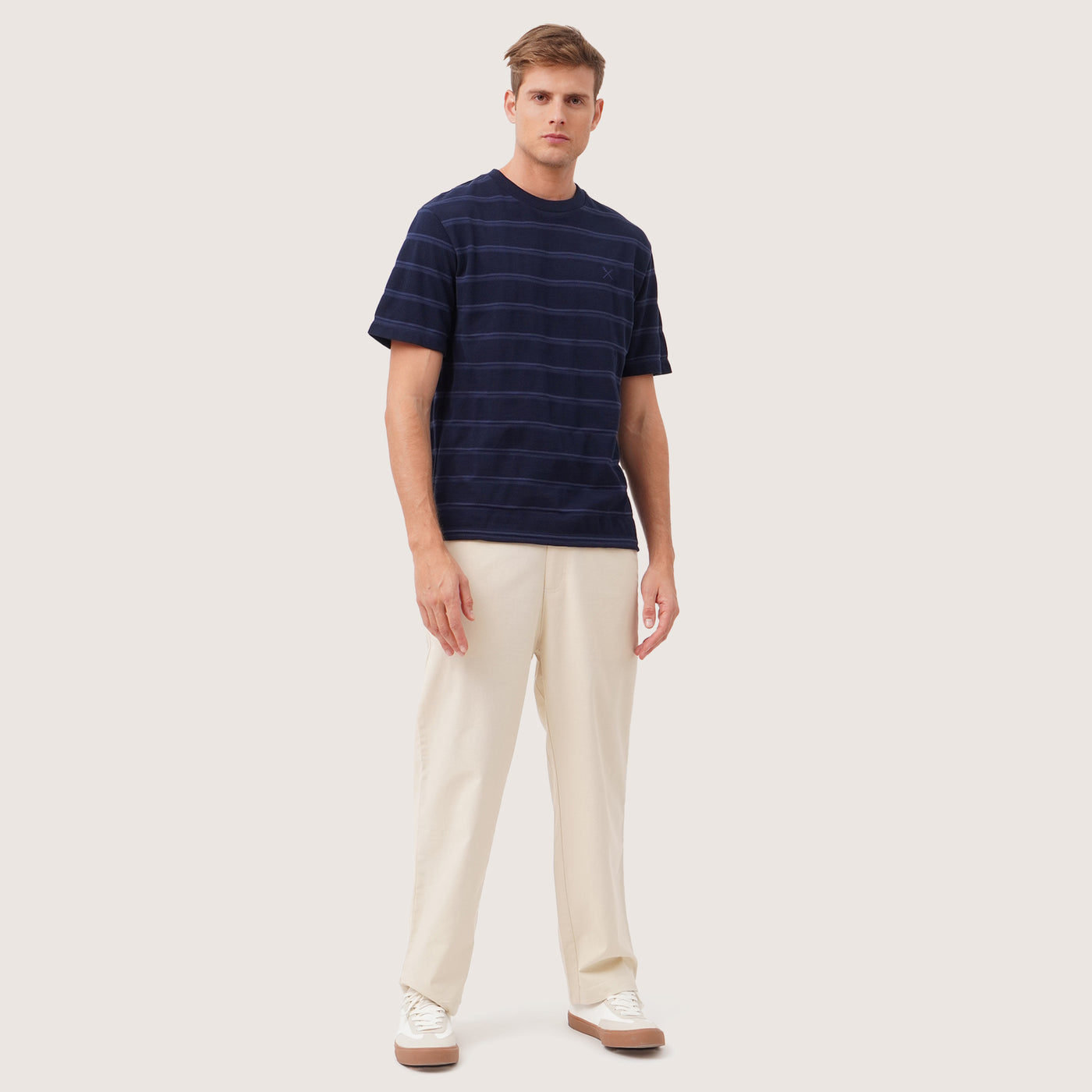 Relaxed Fit T-Shirt In Jacquard Striped Pique Fabric