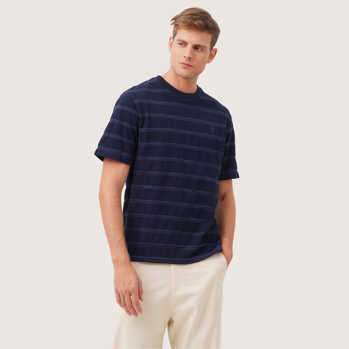 Relaxed Fit T-Shirt In Jacquard Striped Pique Fabric