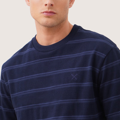 Relaxed Fit T-Shirt In Jacquard Striped Pique Fabric