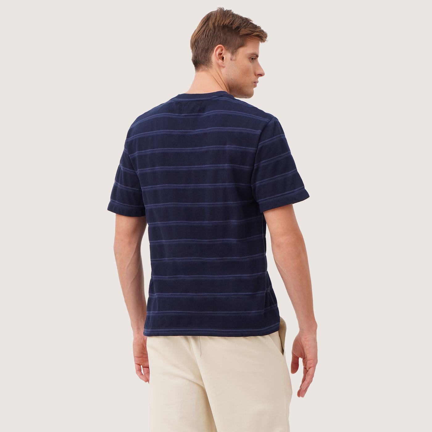 Relaxed Fit T-Shirt In Jacquard Striped Pique Fabric