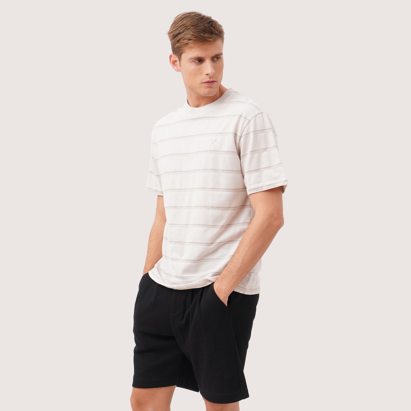 Relaxed Fit T-Shirt In Jacquard Striped Pique Fabric