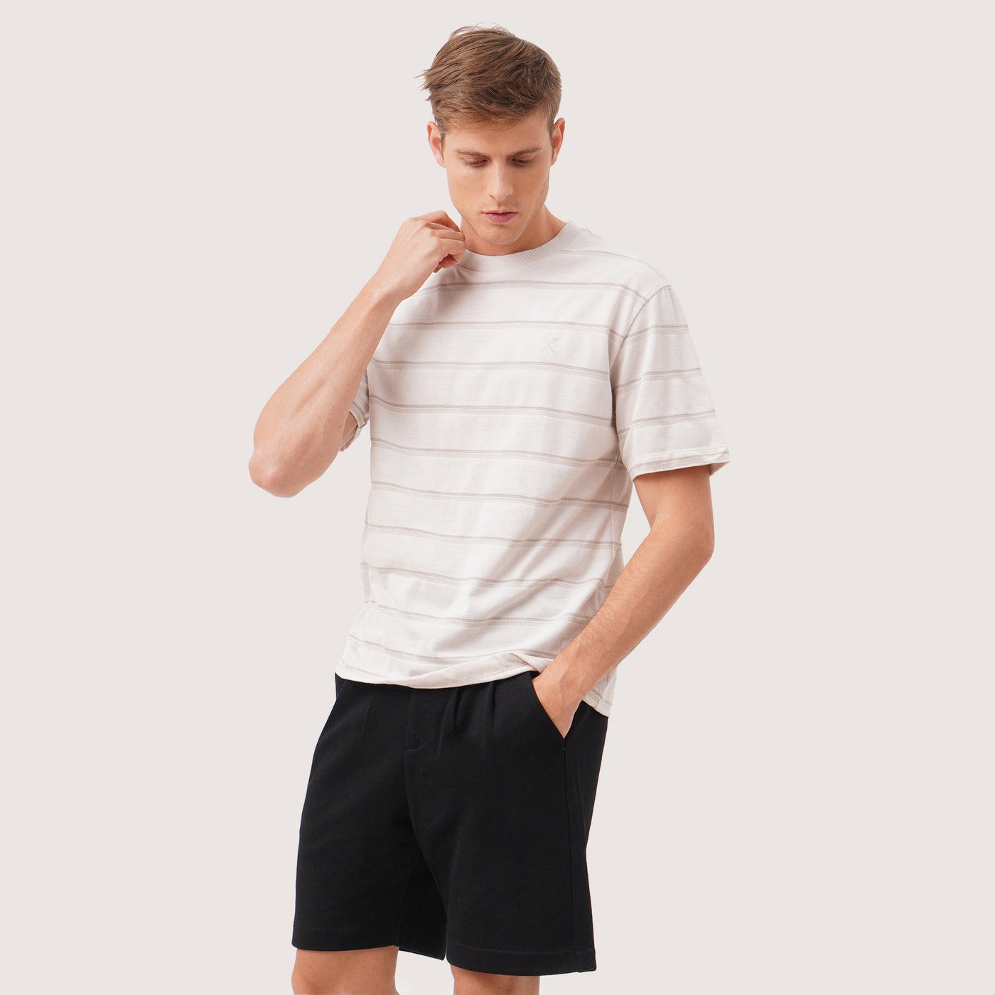 Relaxed Fit T-Shirt In Jacquard Striped Pique Fabric