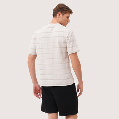 Relaxed Fit T-Shirt In Jacquard Striped Pique Fabric