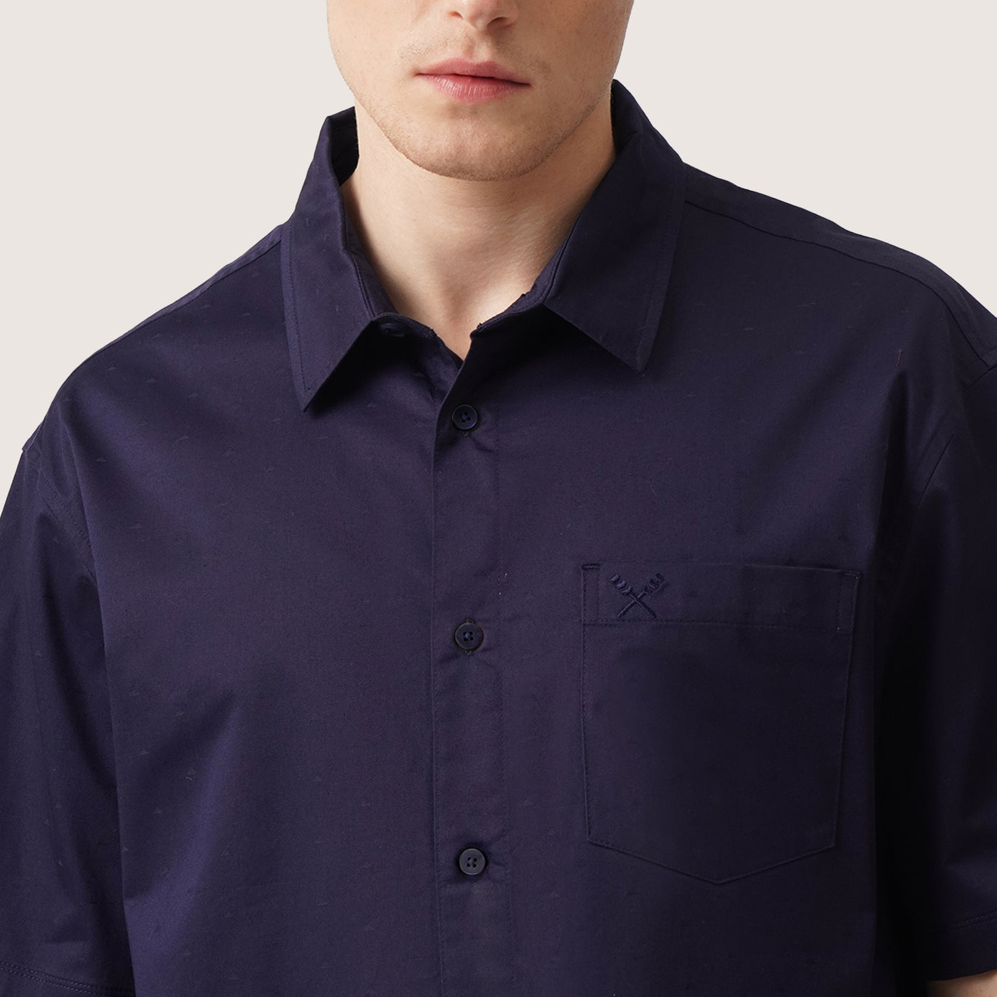 Relaxed Fit Short Sleeves Woven Shirt In Dobby Fabric