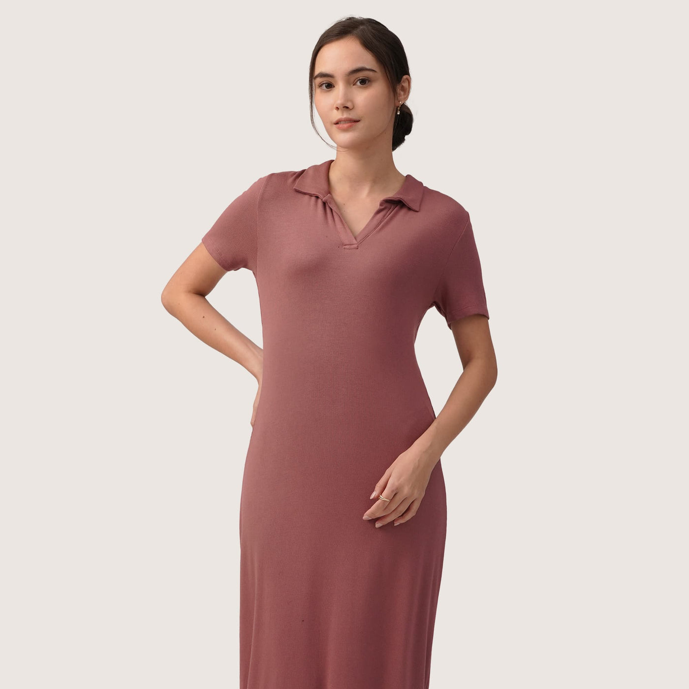 Ribbed Knit Polo Dress