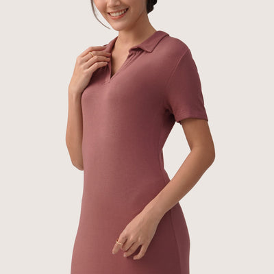 Ribbed Knit Polo Dress