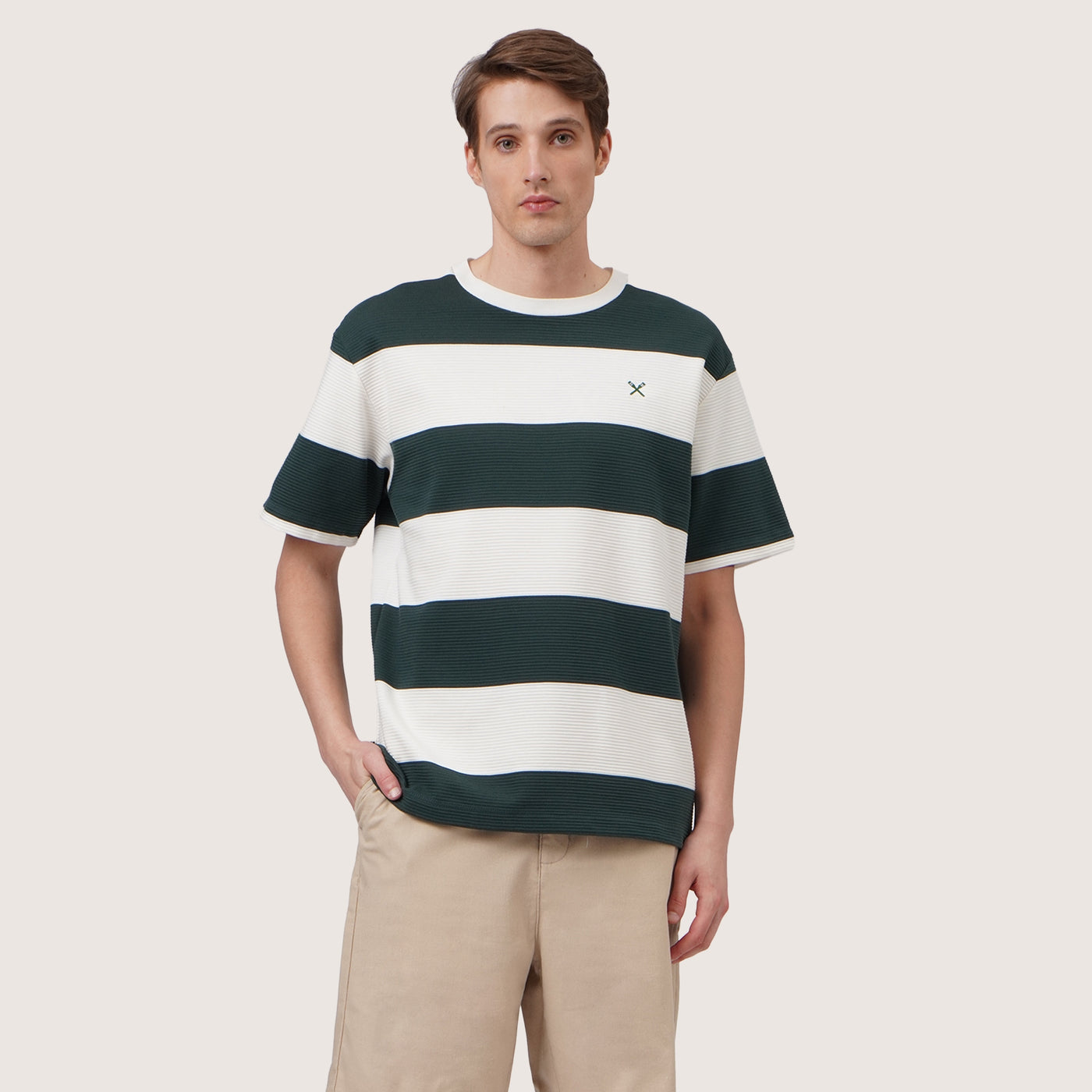 Relaxed Fit Stripes T-Shirt In Textured Fabric