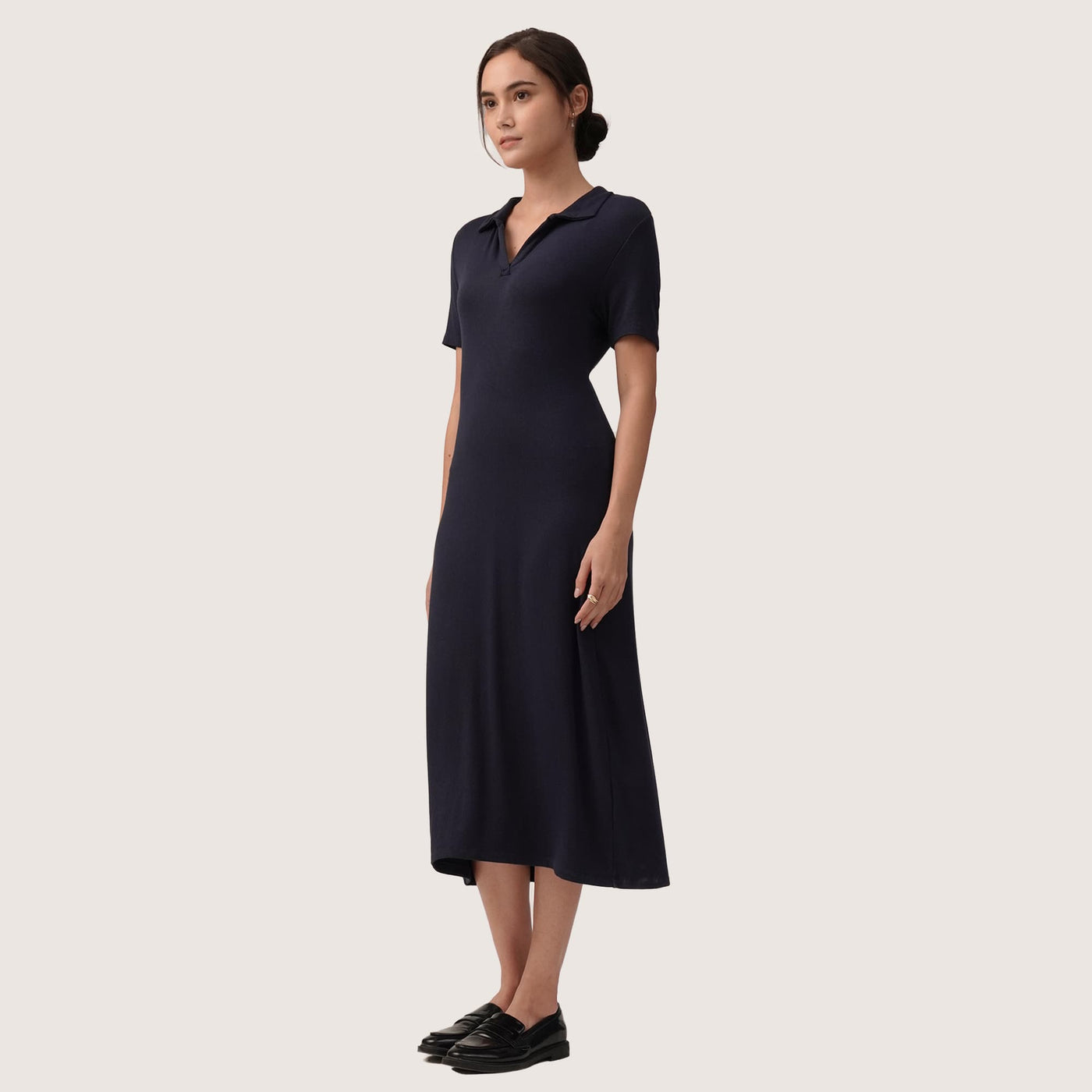 Ribbed Knit Polo Dress