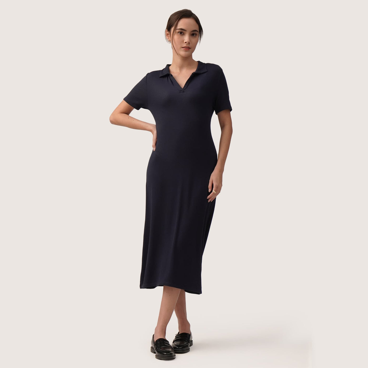 Ribbed Knit Polo Dress