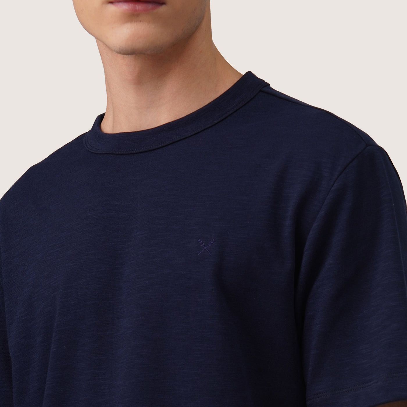 Regular Fit T-Shirt With Binded Neck Rib In Melange Knit