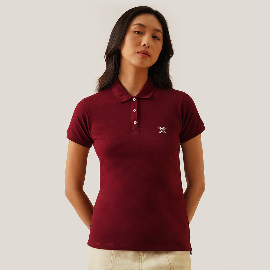 Burgundy polo shirt womens hotsell